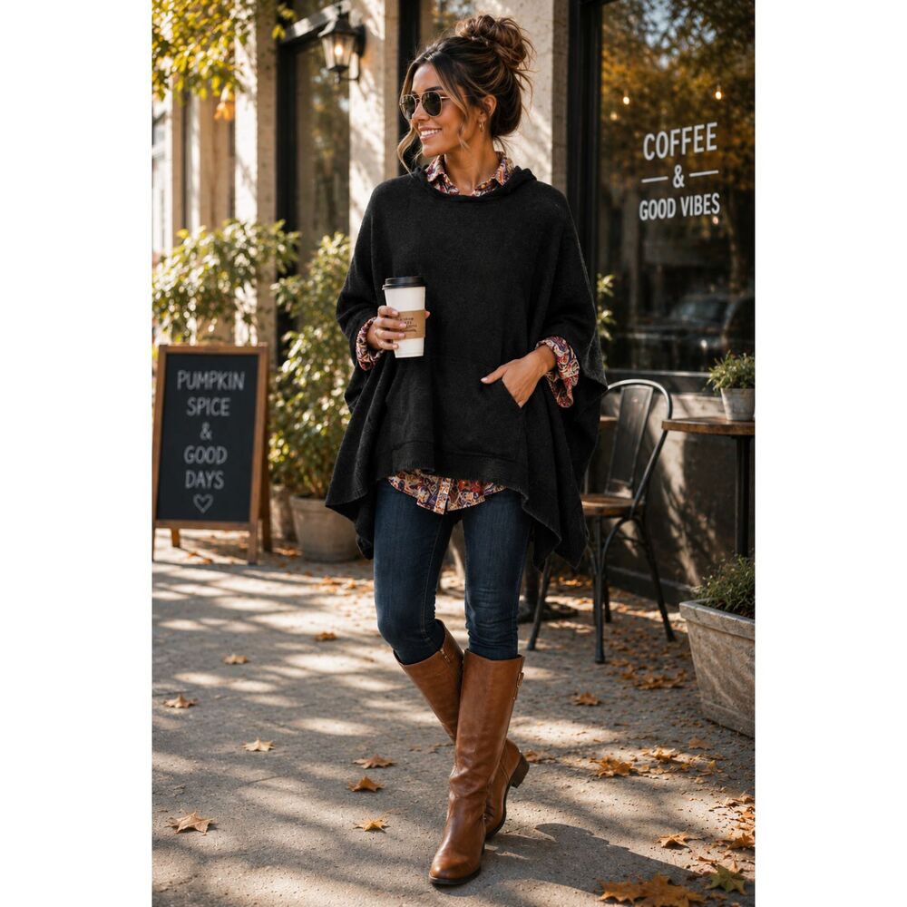Madden NYC Black Knit Poncho | NWT | One Size | Cozy Layering Sweater